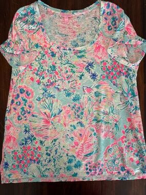 Lilly Pulitzer Etta 100% Linen Scoop Neck Top XL – Shellebrating